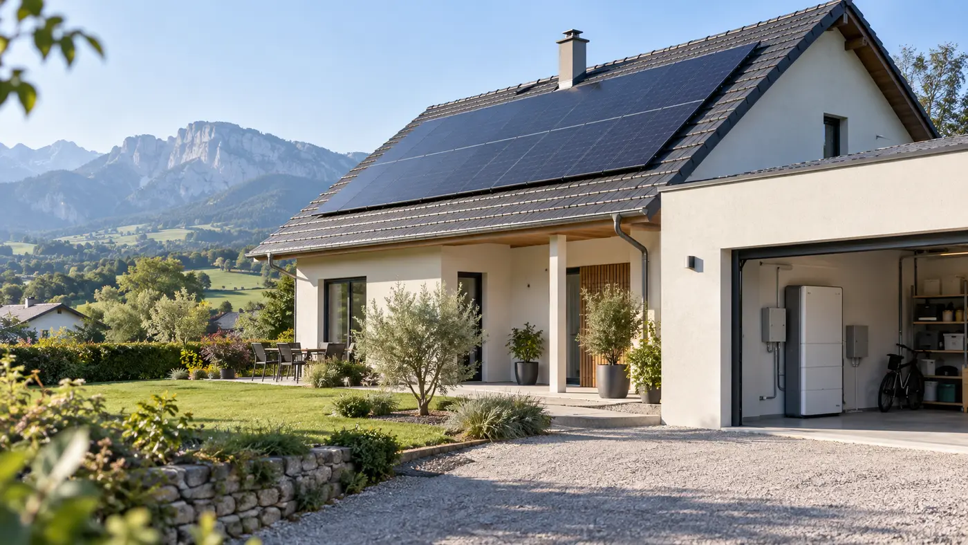 Maison en Isère équipée de panneaux photovoltaïques et d'une batterie solaire